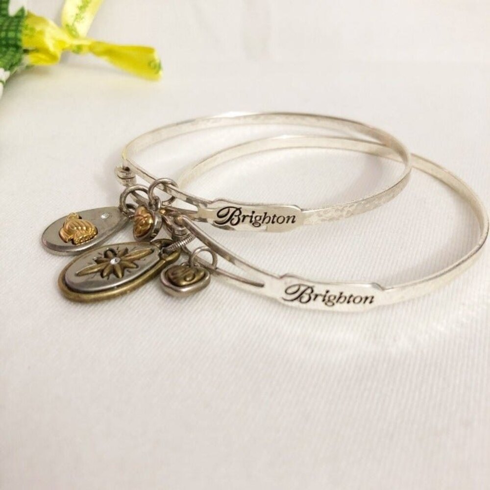 Brighton Peace Joy Silver Bangle Set with Bag